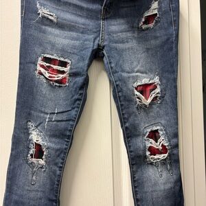 Judy Blue Ripped Skinny Jeans with Red Accents